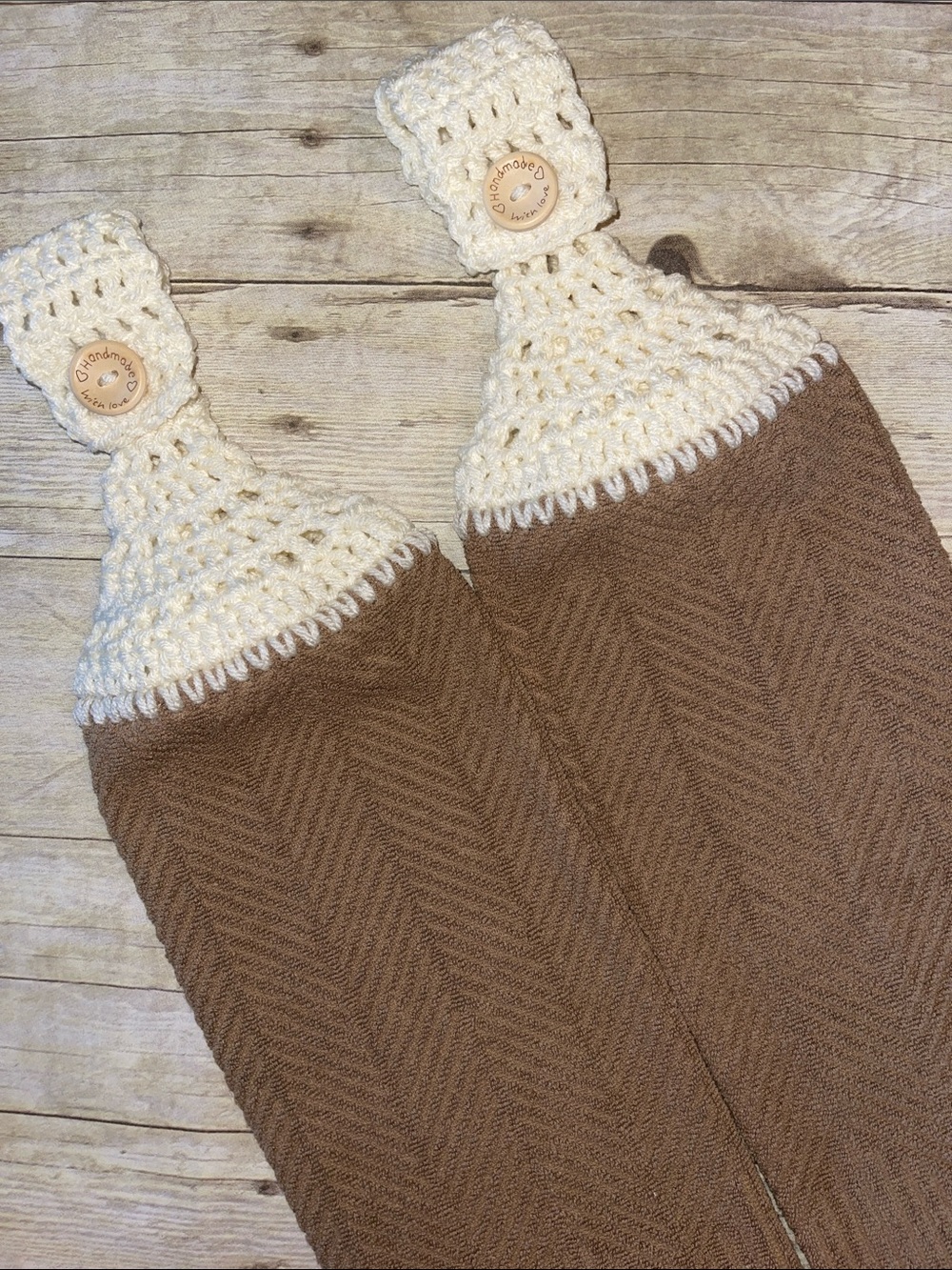Crochet Top Lt. Brown Hanging Towel Set of Two Single Thickness
